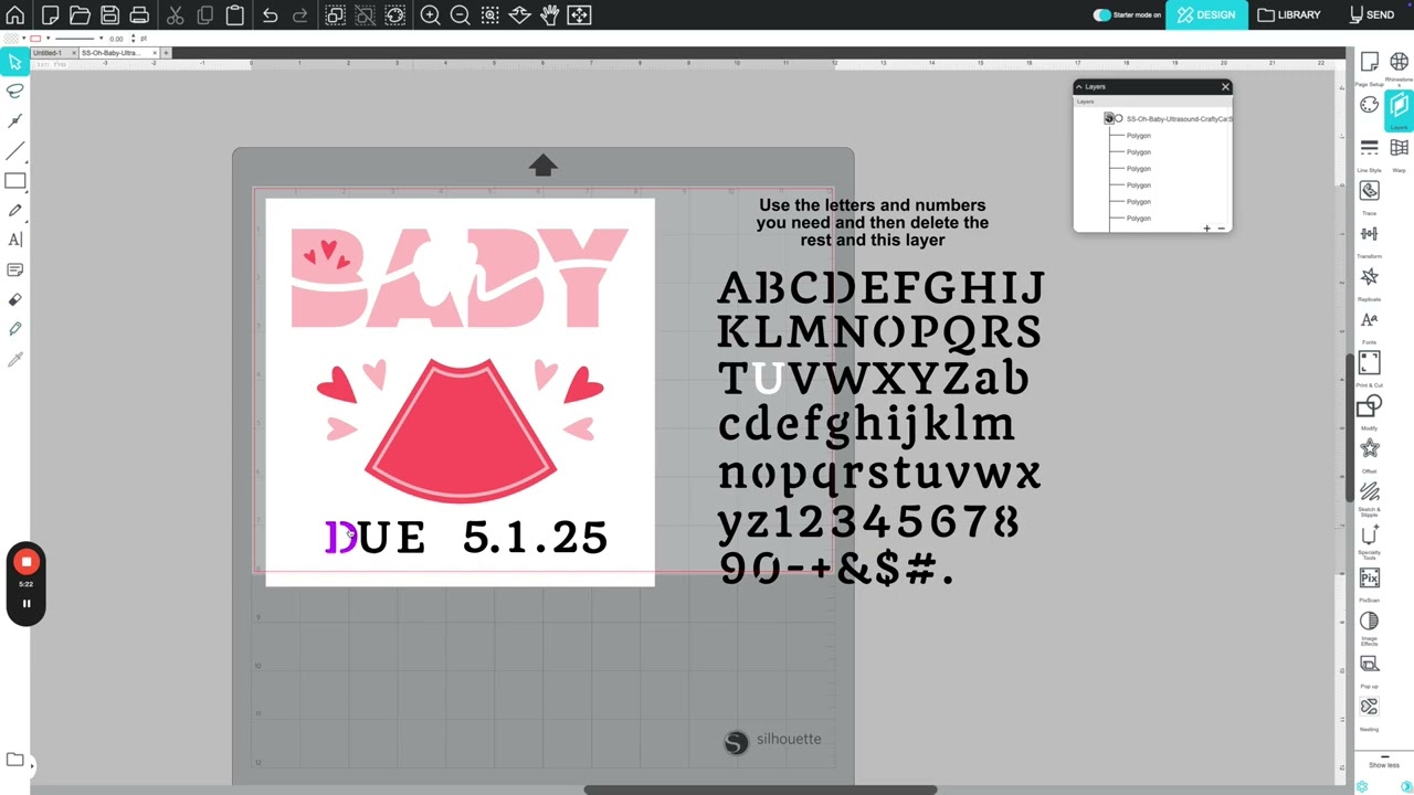 Add a due date to the Oh Baby Ultrasound Design in Silhouette Studio Designer
