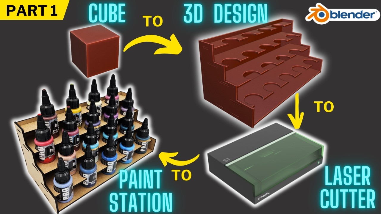 3D Modeling to Laser Cutting Workflow in Blender - Creating a Paint Station (Part 1)