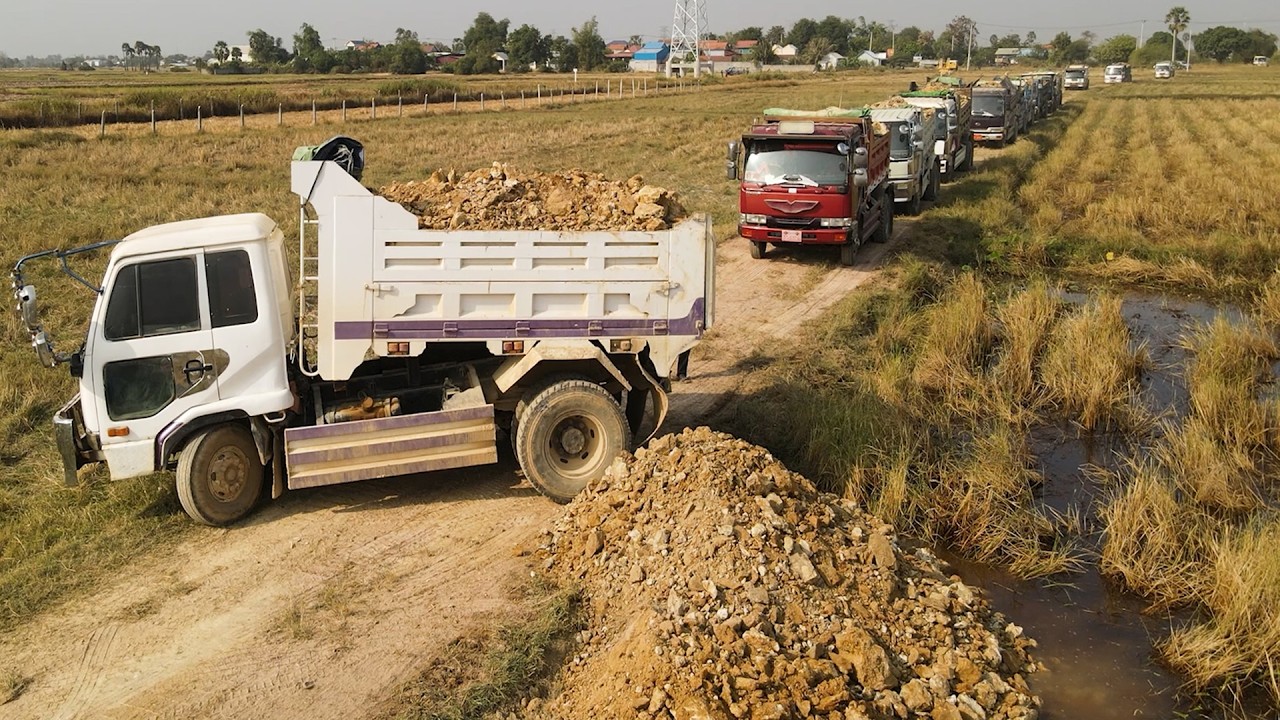 Incredible Full Landfilling Processing! Huge Site KOMATSU Bulldozer D31PX Moving Soil Mix Rock