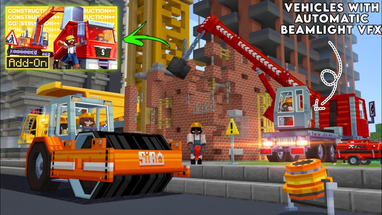 Construction++ Add-on in Minecraft Bedrock : Realistic Beamlight Vehicles