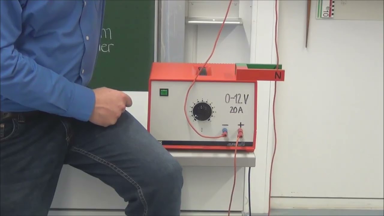 Kraft auf den stromdurchflossenen Leiter im Magnetfeld. Demonstrationsexperiment.