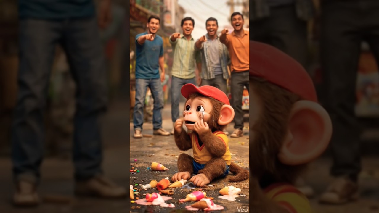 poor baby monkey selling icecream🍦