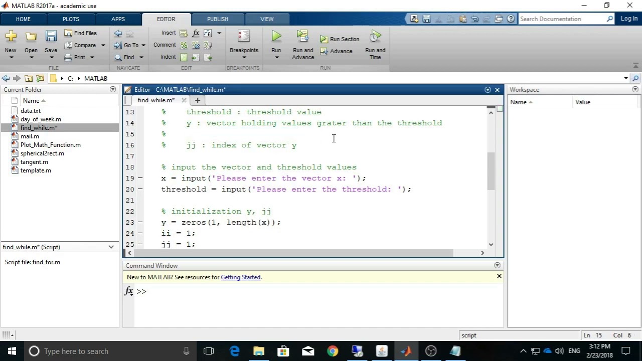 MATLAB FOR Loop Exercise