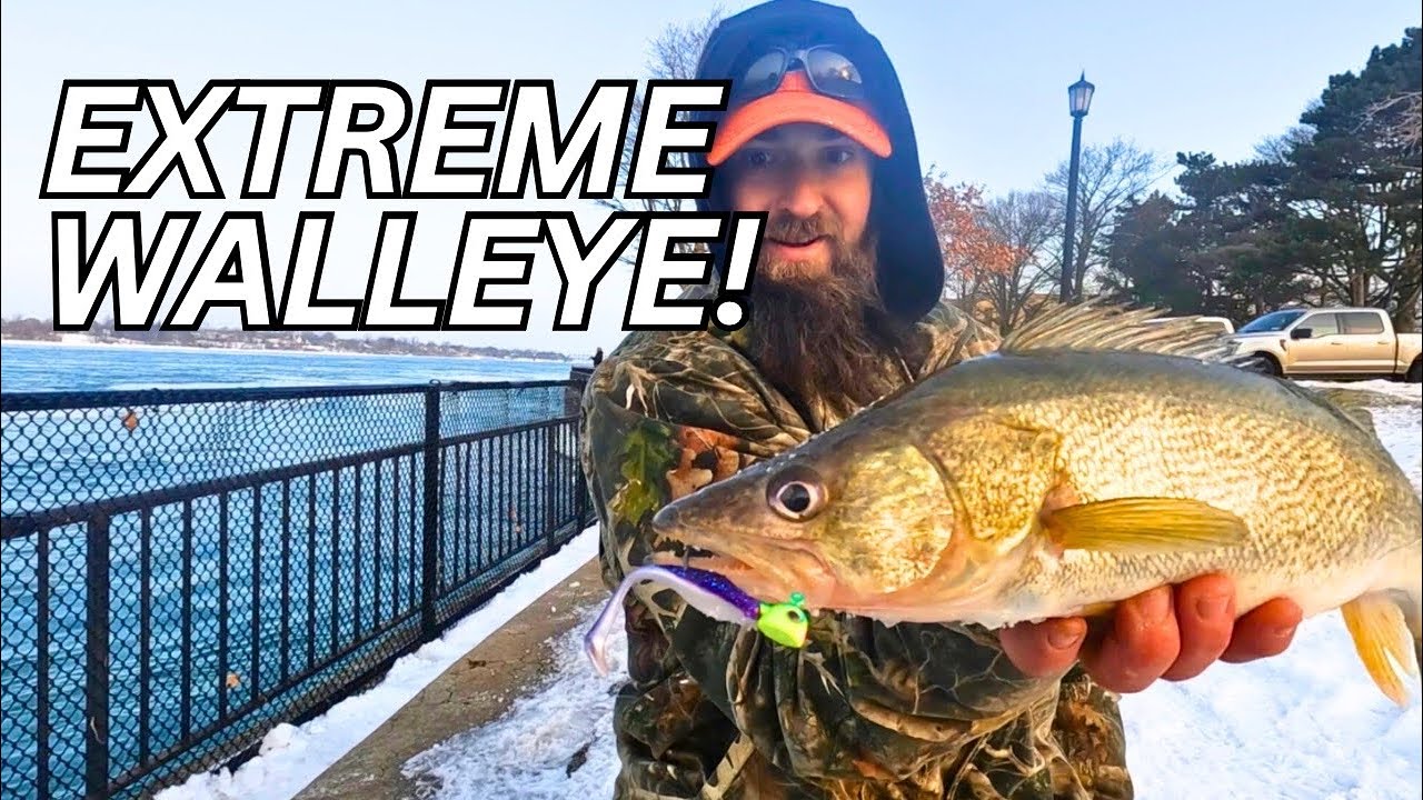 WALLEYE in a DEEP FREEZE | Shore fishing Lake Erie Walleye