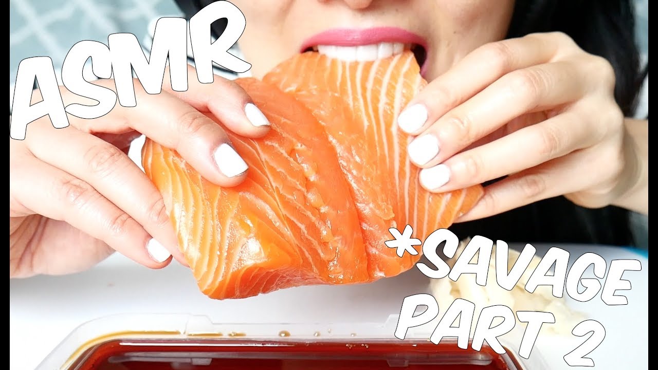 ASMR SUSHI Grade Salmon SASHIMI *part 2 ( EXTREME SAVAGE EATING SOUNDS) No Talking | SAS-ASMR