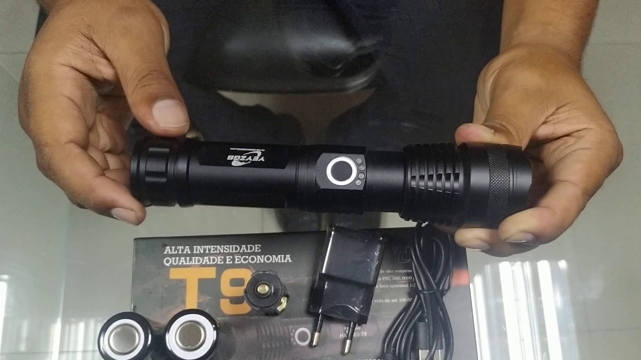 Mini lanterna t9 Potente Xml 1 bateria 26650 Led C 4janelas