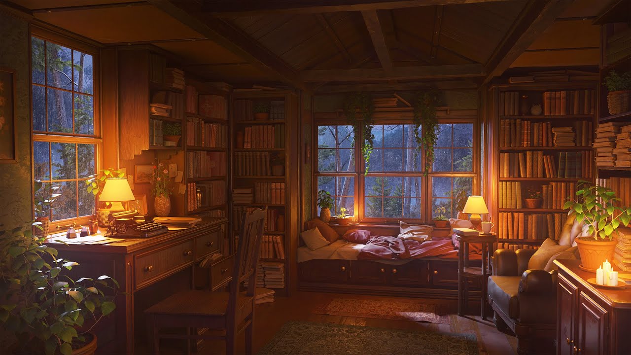 Дождливый отдых в коттедже книготорговца | Звуки дождя для релаксации, концентрации и глубокого сна