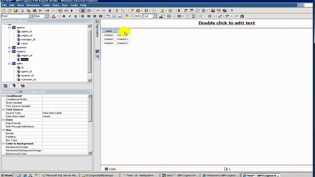 Cognos Tutorial - 5 Report Studio - How to Create a Report