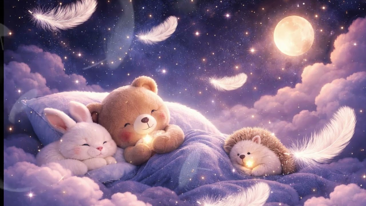 Baby Sleep Music 🌙 | Little Bear & Friends Under Floating Feathers 🪶 | Calm Lullaby for Babies
