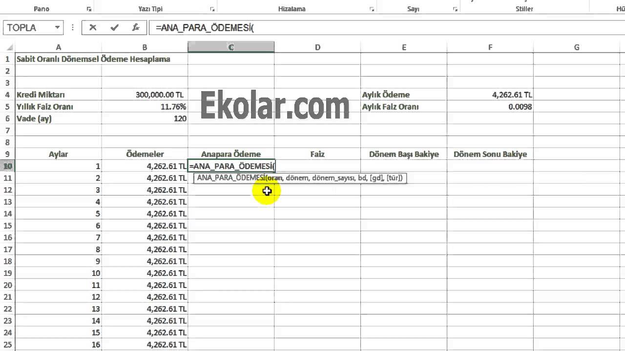 Excel Finans Kredi Hesaplama