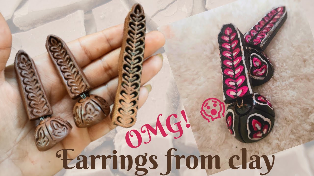 Making stunning clay Earrings using wooden stamp #terracottajewellery  #diyjewelry