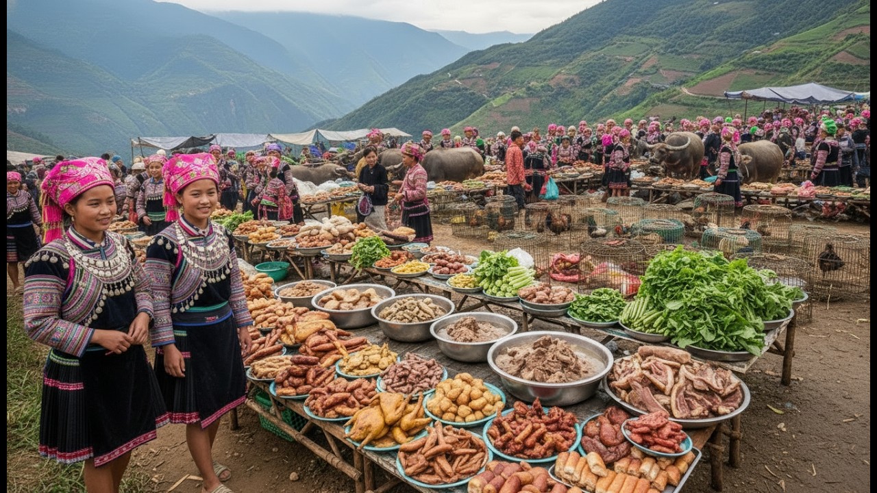 Vietnamese Food Market Offers Delicious Dishes - Attracting Many Tourists.