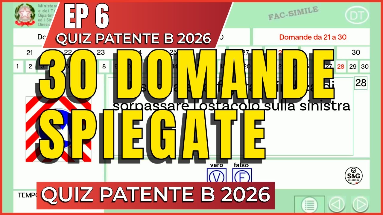 Ep 6 – Quiz Patente B 2026 – 30 Domande con Spiegazioni chiare