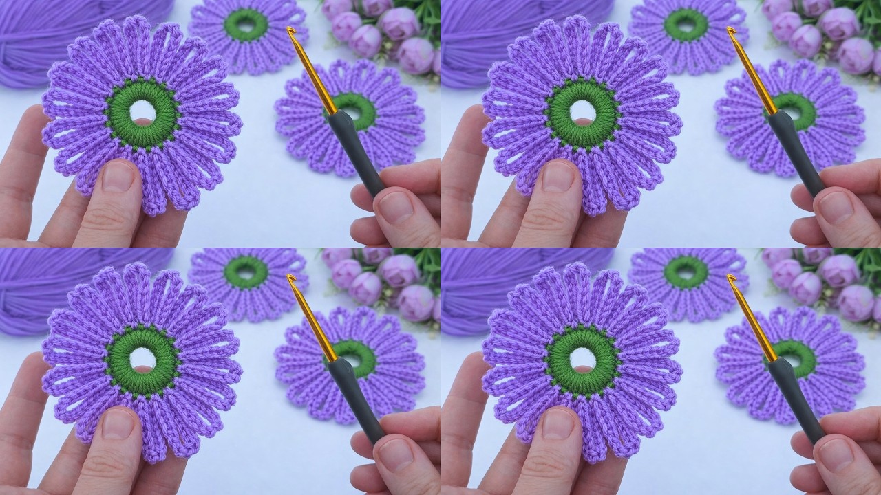 Удивительный вязаный крючком цветочный мотив 💜 Простой и элегантный дизайн #вязаниекрючком