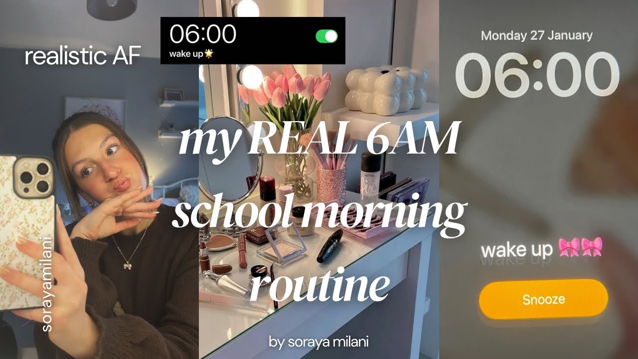 MY REAL 6AM SCHOOL MORNING ROUTINE!! 😴&hellip; ( grwm, chit chat, makeup, school, and more )