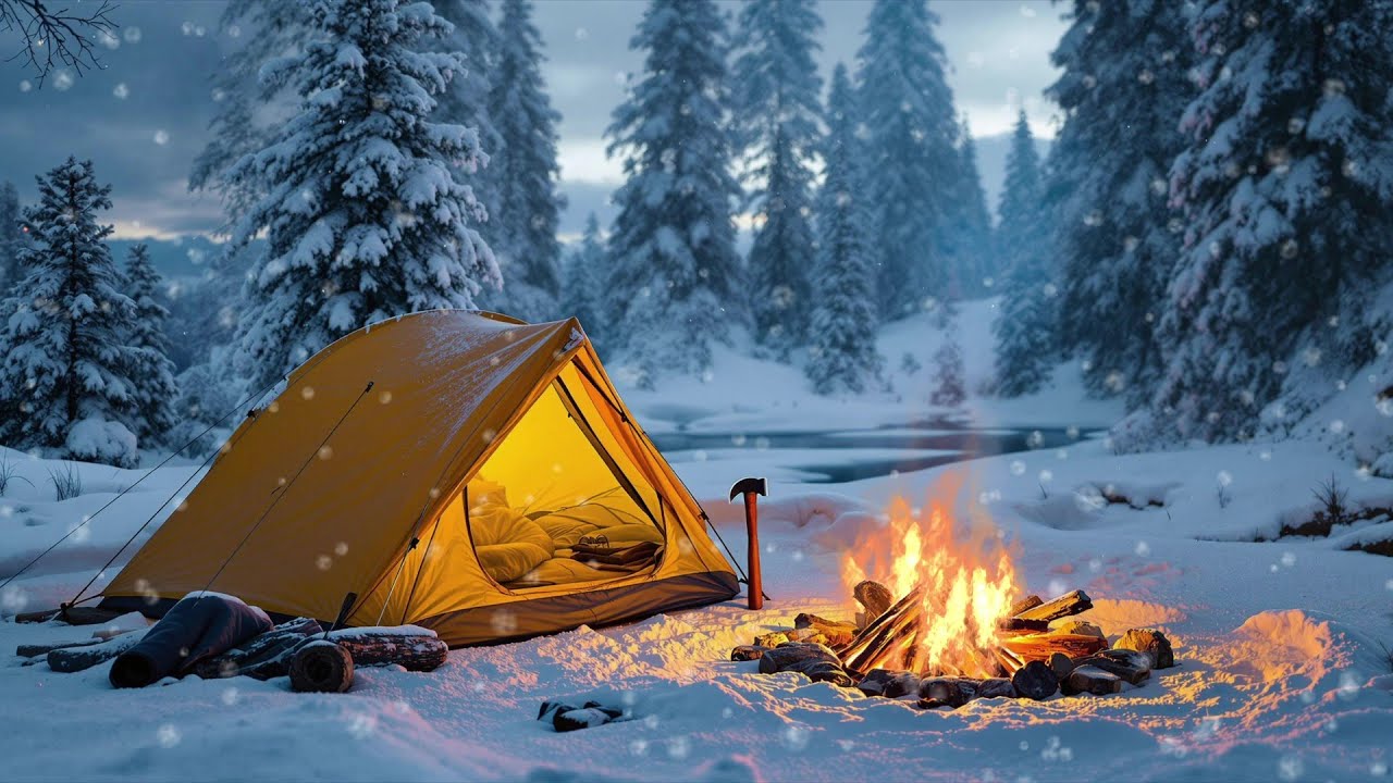 Winter Camping ASMR 🔥 Cozy Fireplace Sound in Snowy Forest | Relax • Sleep • Focus