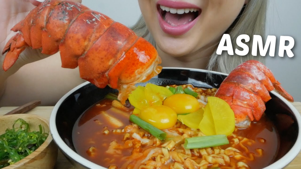 ASMR Samyang Spicy Stew Noodles with Raw Eggs and LOBSTER Tails *Relaxing Eating Sounds | N.E
