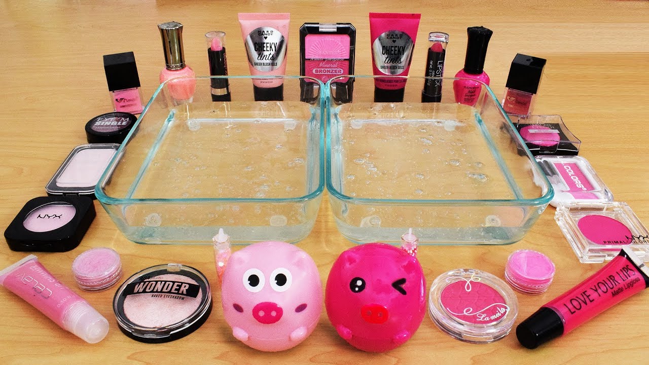 Mixing Makeup Eyeshadow Into Slime! Light Pink vs Hot Pink Special Series 42 Satisfying Slime Video