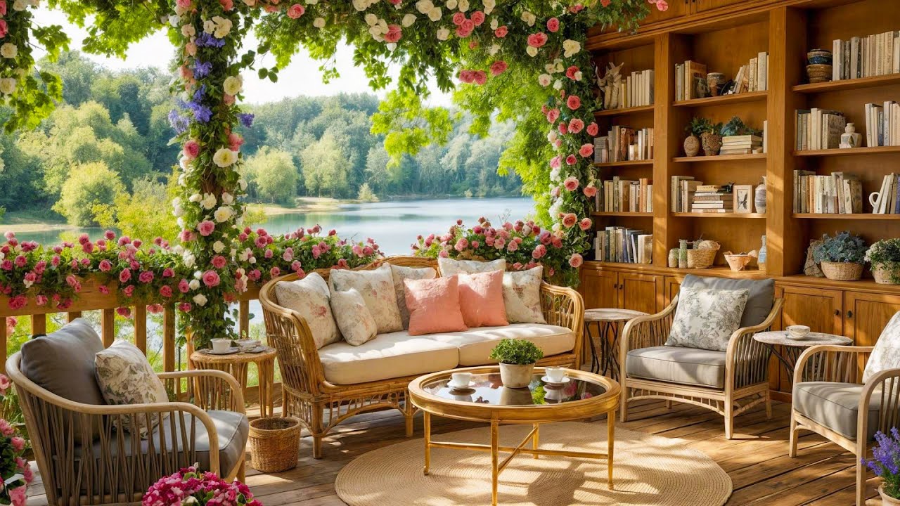 Spring Jazz Lake Lounge 🌸 Cozy Floral Retreat with Soft Jazz & Nature Ambience