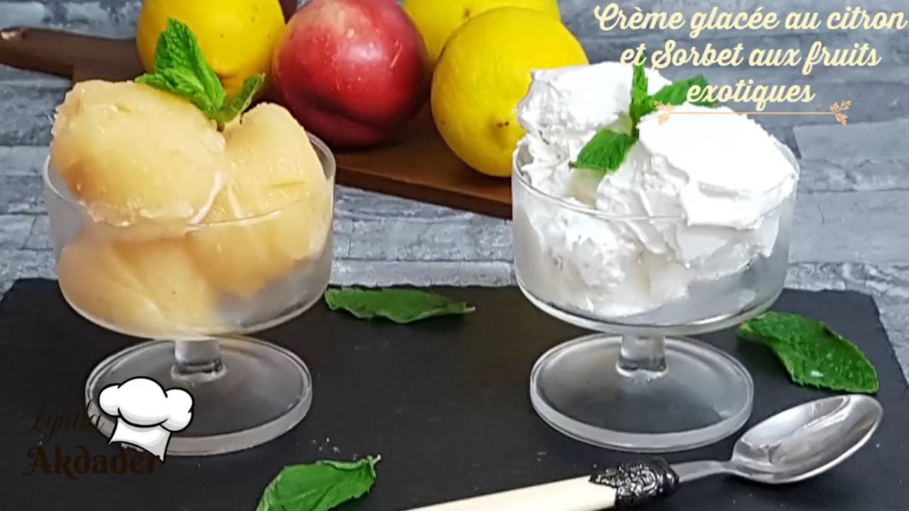 Crème glacée ou créponné au citron sans œufs et sorbet aux fruits  de saison كريبوني منزلي