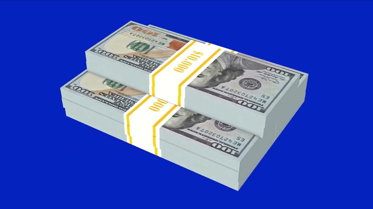 Stack Of Money on Chroma key screen