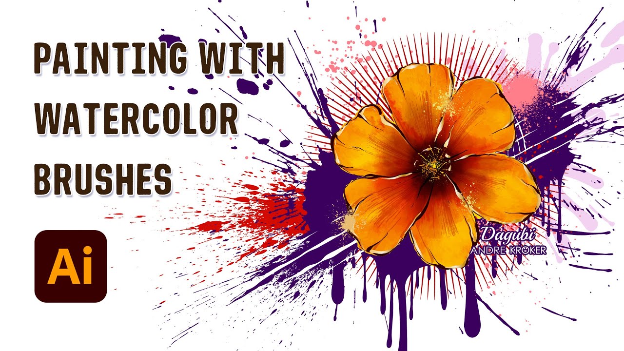 How I draw Grunge Vector Flowers and Leaves - Adobe Illustrator Watercolor painting Tutorial