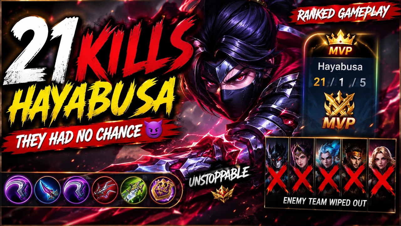 21 Kills Hayabusa Ranked Gameplay 😈 | Ranked Is Too Easy/HAYABUSA WINNING STREAK /MLBB