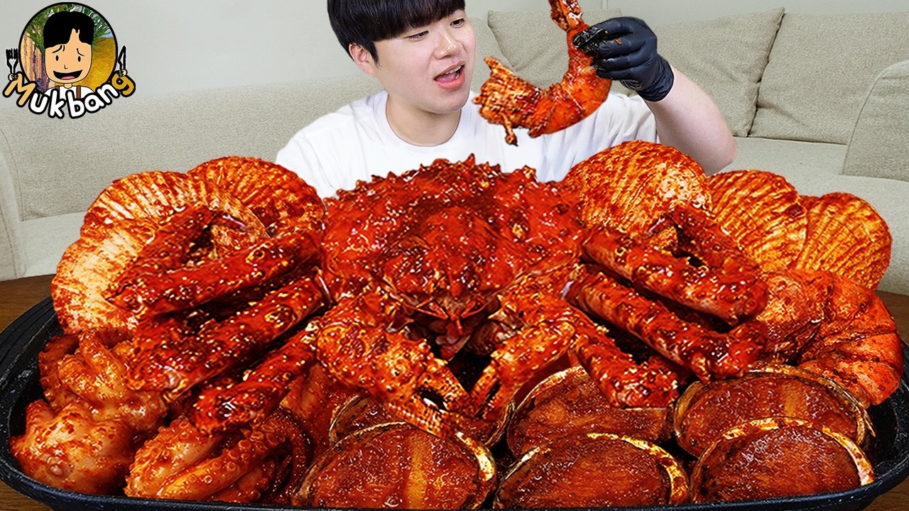 ASMR MUKBANG | острая лапша, варить морепродукты, Король Краб, осьминог корейский звук еды!