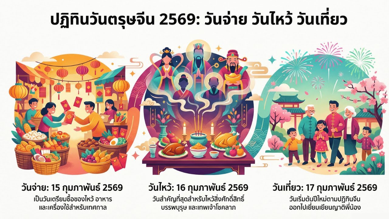 ตรุษจีน 2569 วันไหน วันจ่าย วันไหว้ วันเที่ยว ตรงกับวันที่เท่าไรบ้าง