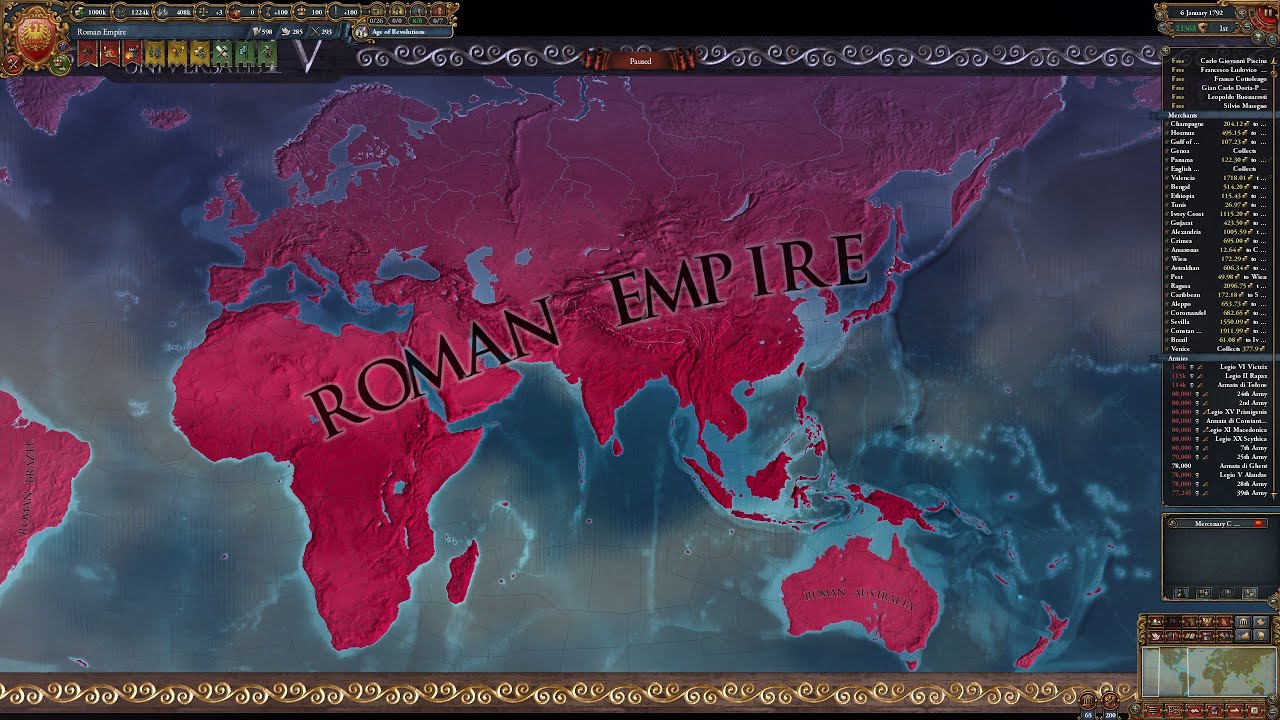 EU4 Timelapse | Saluzzo - Sardinia-Piedmont - Italy - Roman Empire | First World Conquest [1.35]