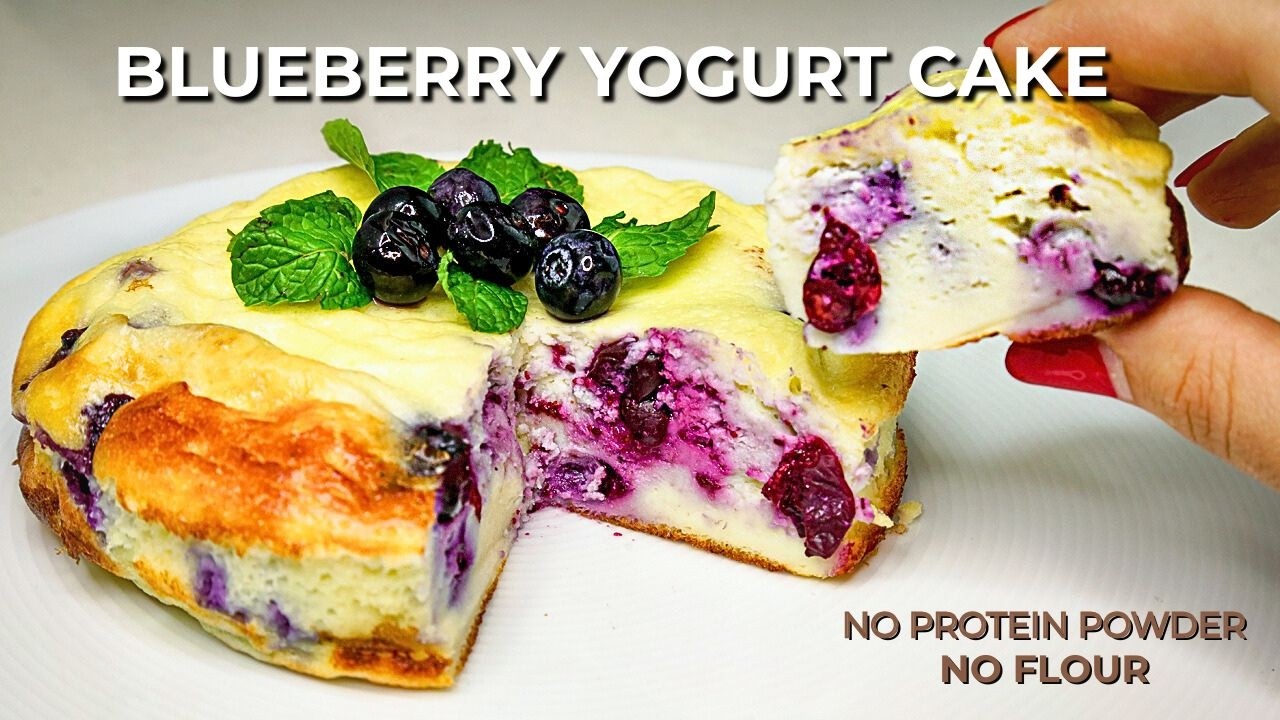 The easiest high protein blueberry yogurt cake - 5 ingredient only 