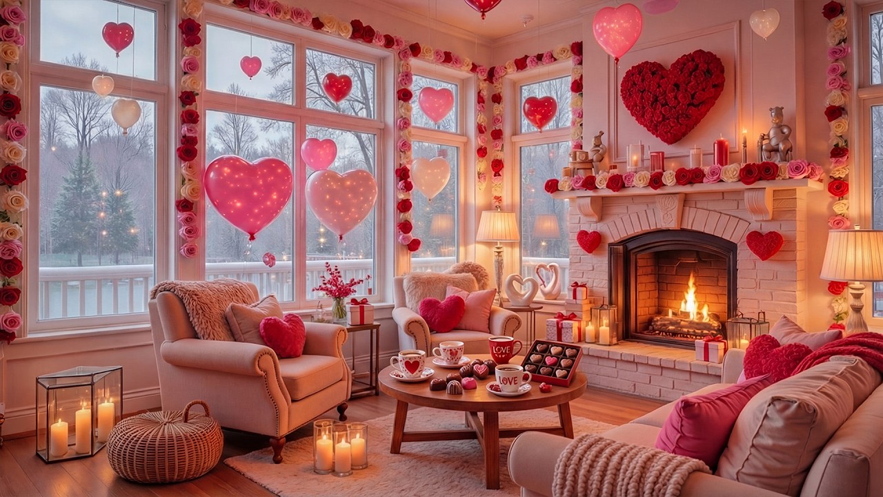 Cozy Valentine’s Fireplaces Music 💝 Warm Piano Music & Gentle Snowfall 💘 Happy Valentine's Day 2026