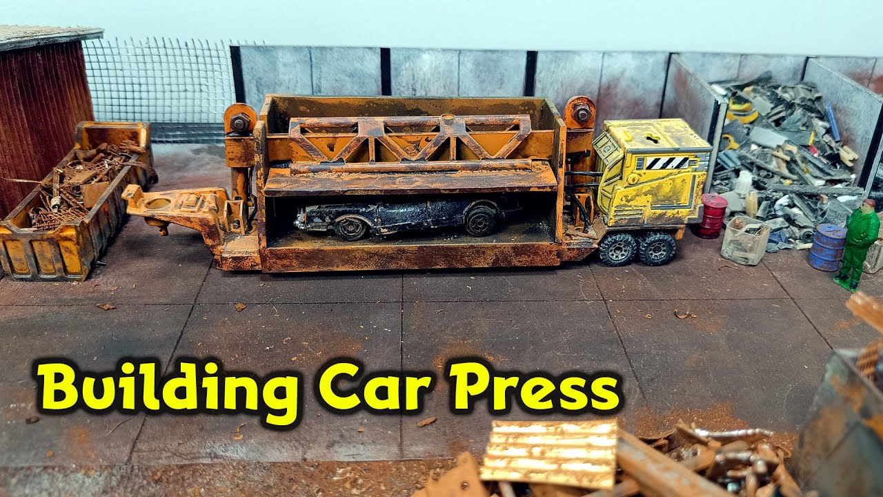 Building Junkyard Car Press Trailer in 1/64 scale