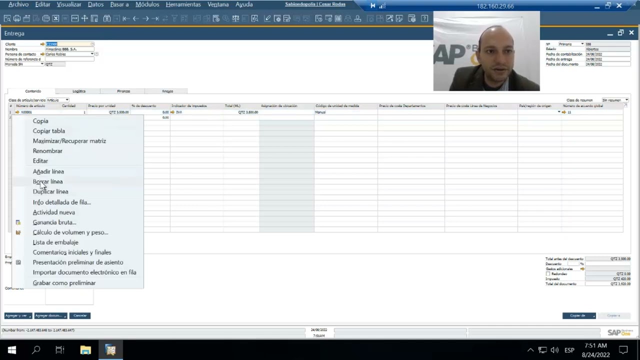 Entrega de una venta dentro de SAP Business One