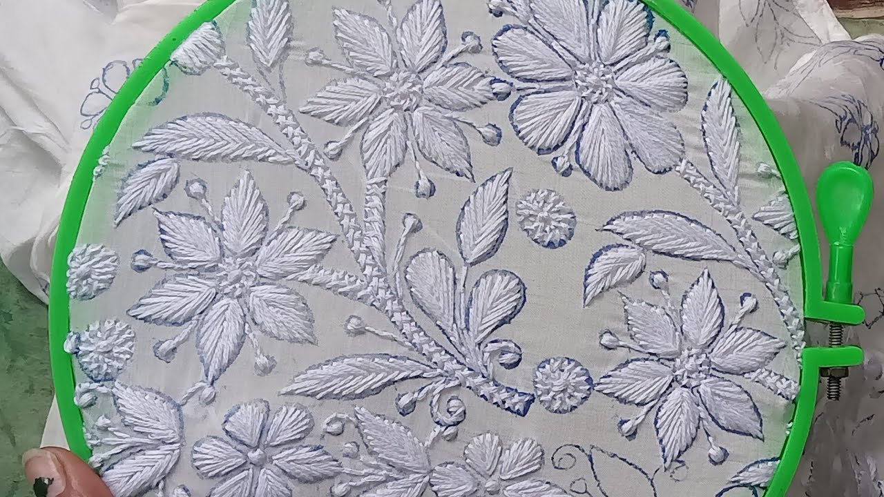 Kurti Neck Chikankari Embroidery Design Tutorial, Hand Embroidery Tutorial for beginners,
