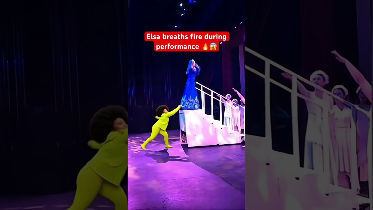 Elsa from frozen breathes fire on stage. #elsa #frozen #broadway #dress #fire #funny  #ai #snow #ia