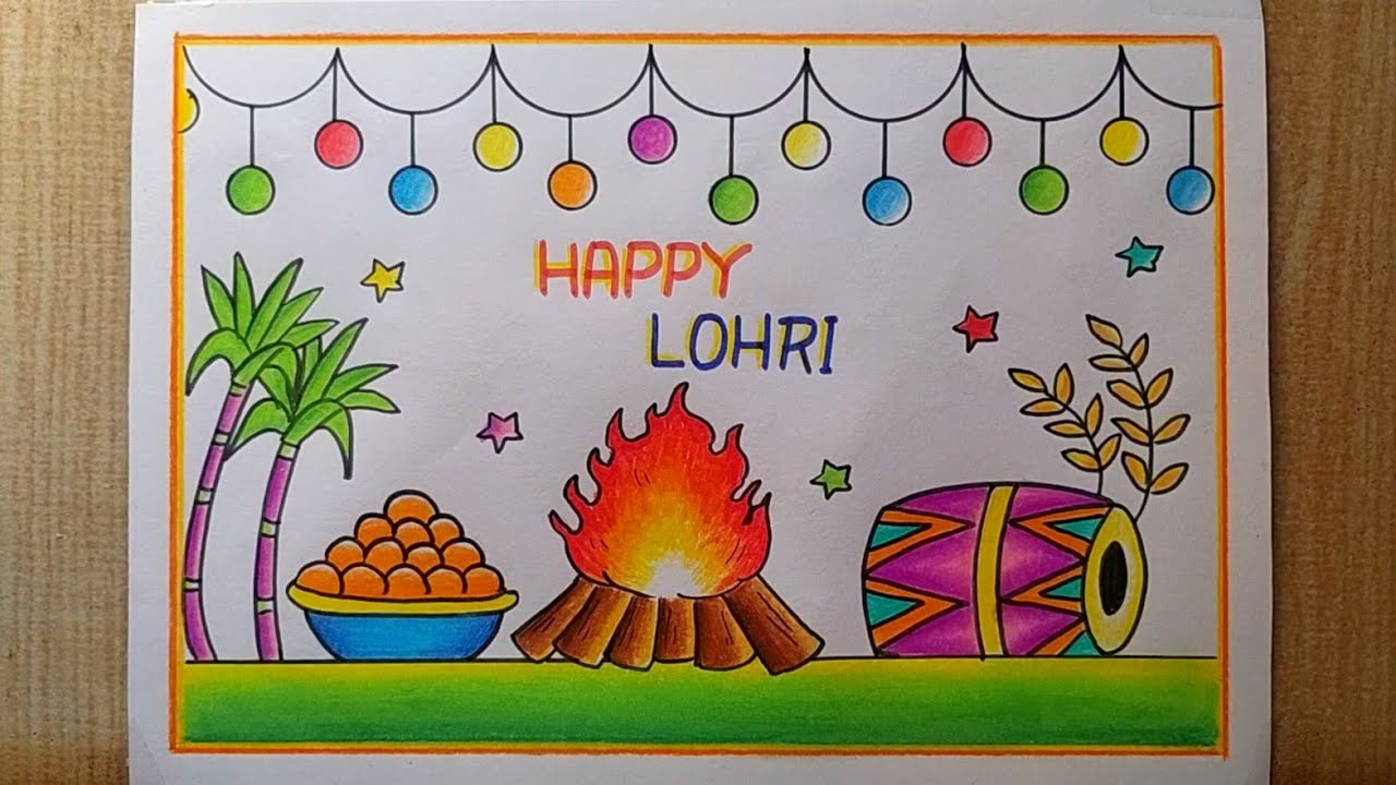 Lohri Festival drawing easy| Happy Lohri drawing| Lohri Poster drawing easy| Lohri Special Drawing