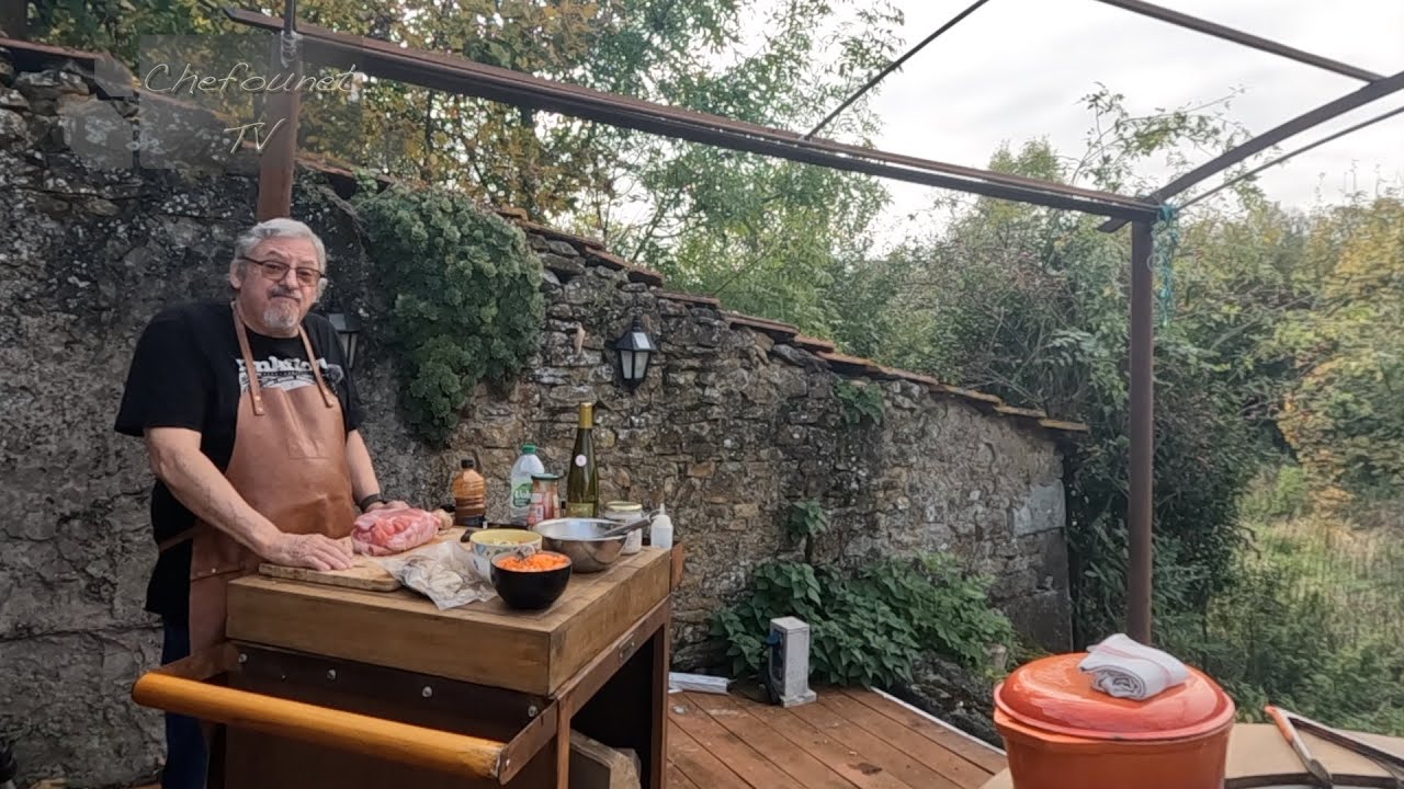 Je mitonne un roti de veau aux cèpes au brasero plancha