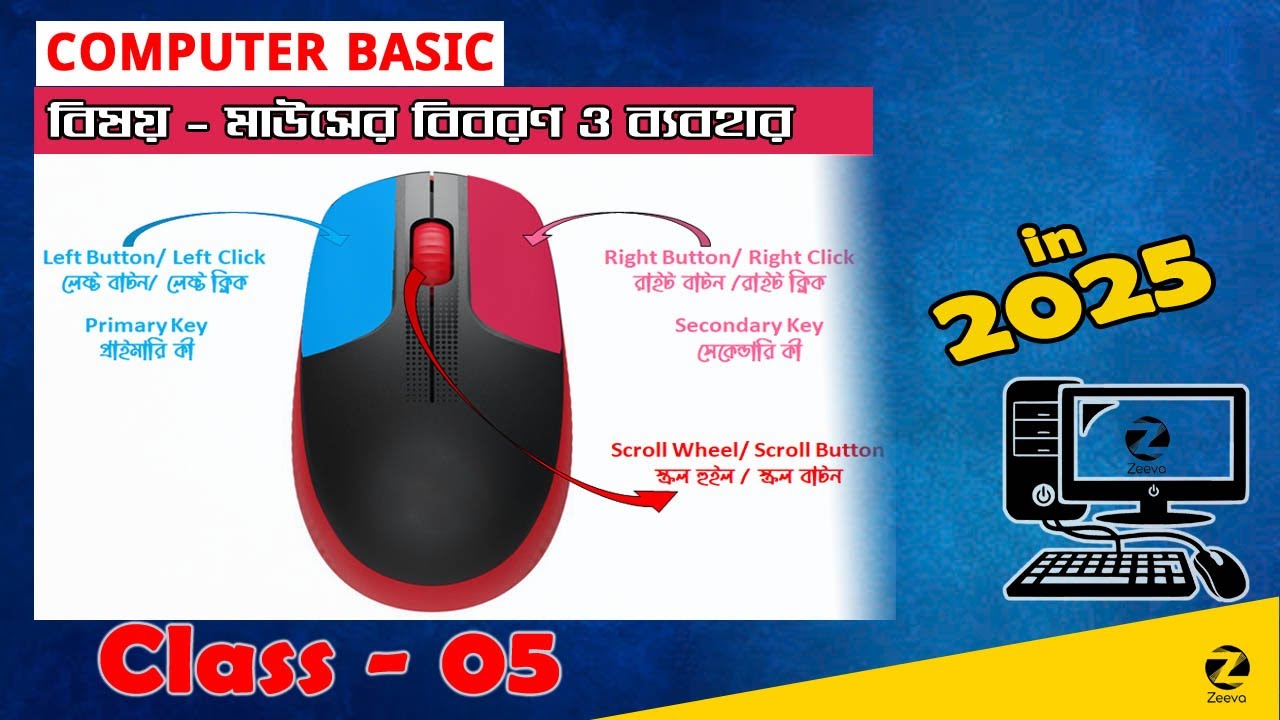 মাউসের বিবরণ ও ব্যবহার 2025 | Details of Mouse and uses in 2025 | Computer Basic Class Day #5 | ZCC