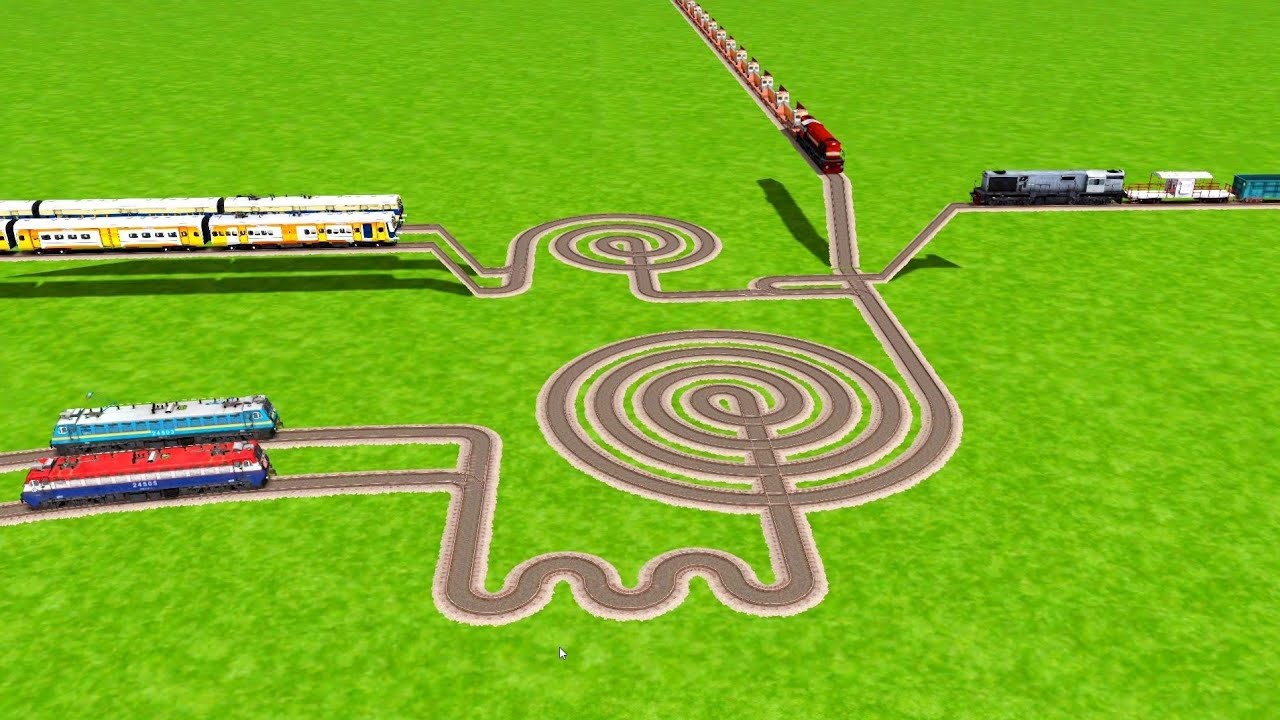6 TRAINS RUNNING AT CURVED ROUND CIRCLES ZIG ZAG TRACKS RISKY RAILROAD TRACKS/Railworks Beamng Drive