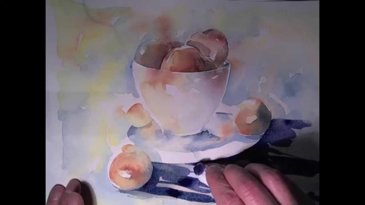 LooseWatercolours.com 'Oranges on White Crockery' with Andrew Geeson