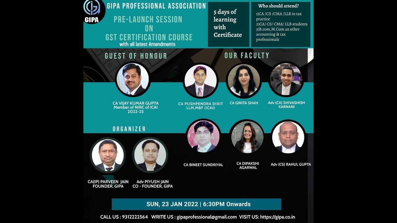 Launching GST Certification Course with all latest Amendments