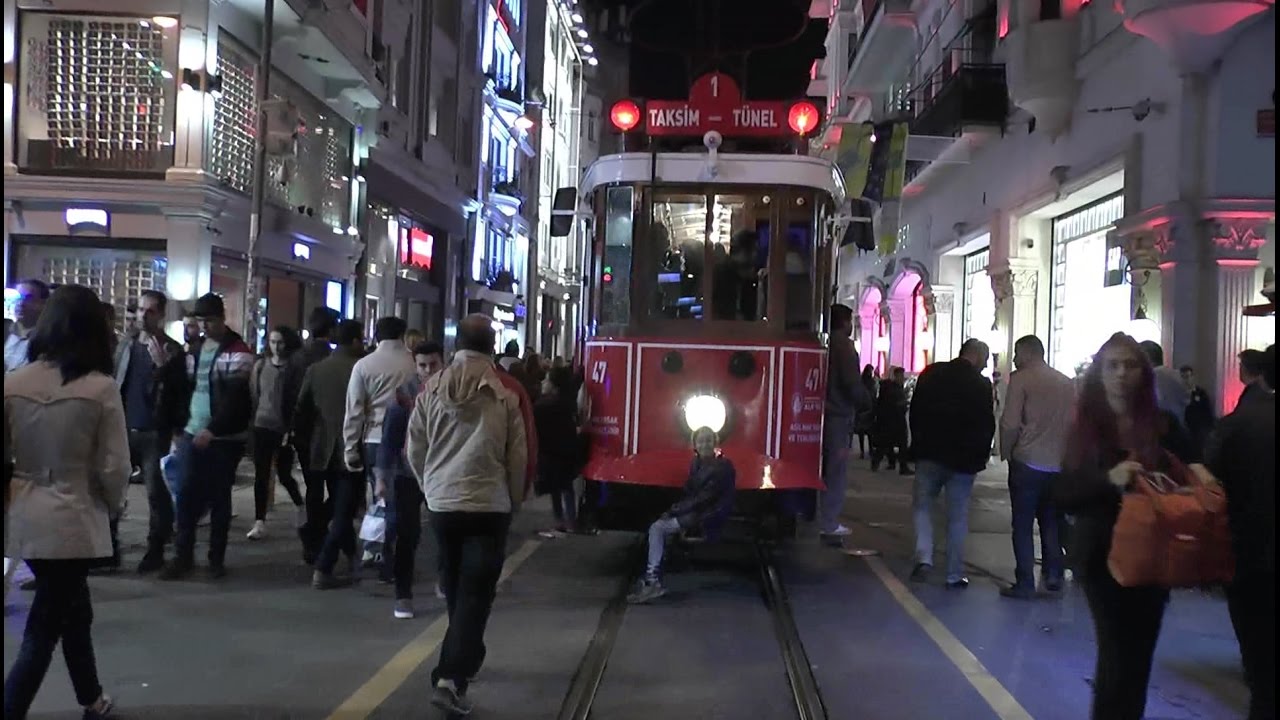 Night walk around Istanbul. Taksim Istiklal Galata Bridge.