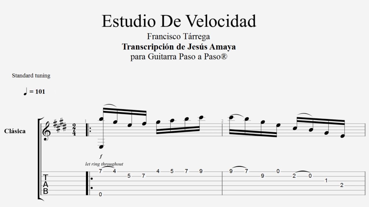 Estudio de Velocidad - Tárrega - Tablatura por Jesús Amaya...
