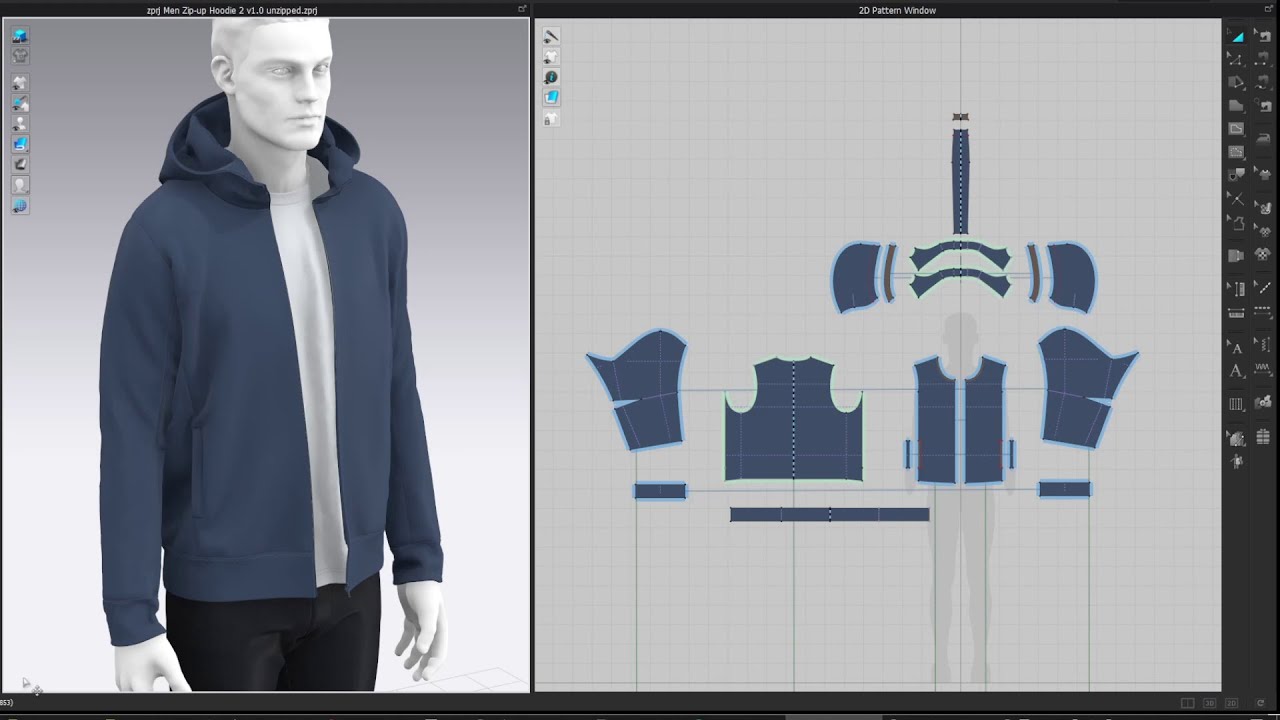 Drafting Men Zip-up Hoodie, Marvelous Designer, Clo