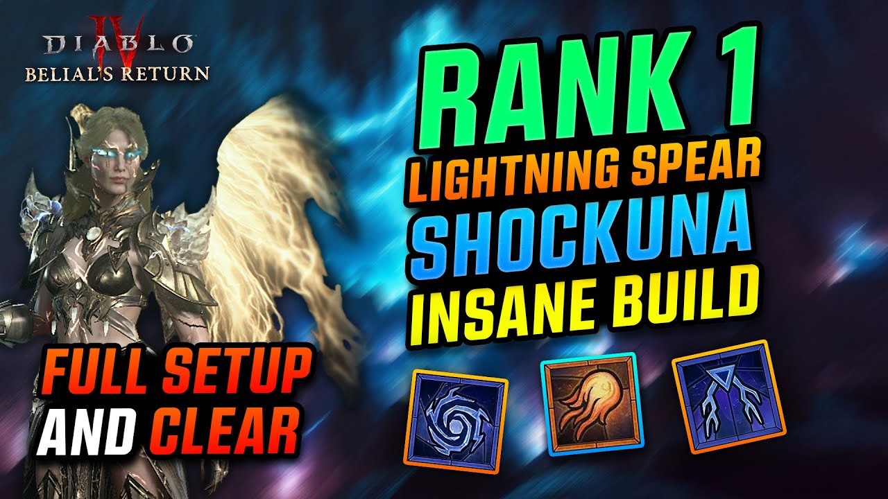 RANK 1 Lightning Spear Shockuna Best Build | Full Setup & Clear - S8 Diablo 4