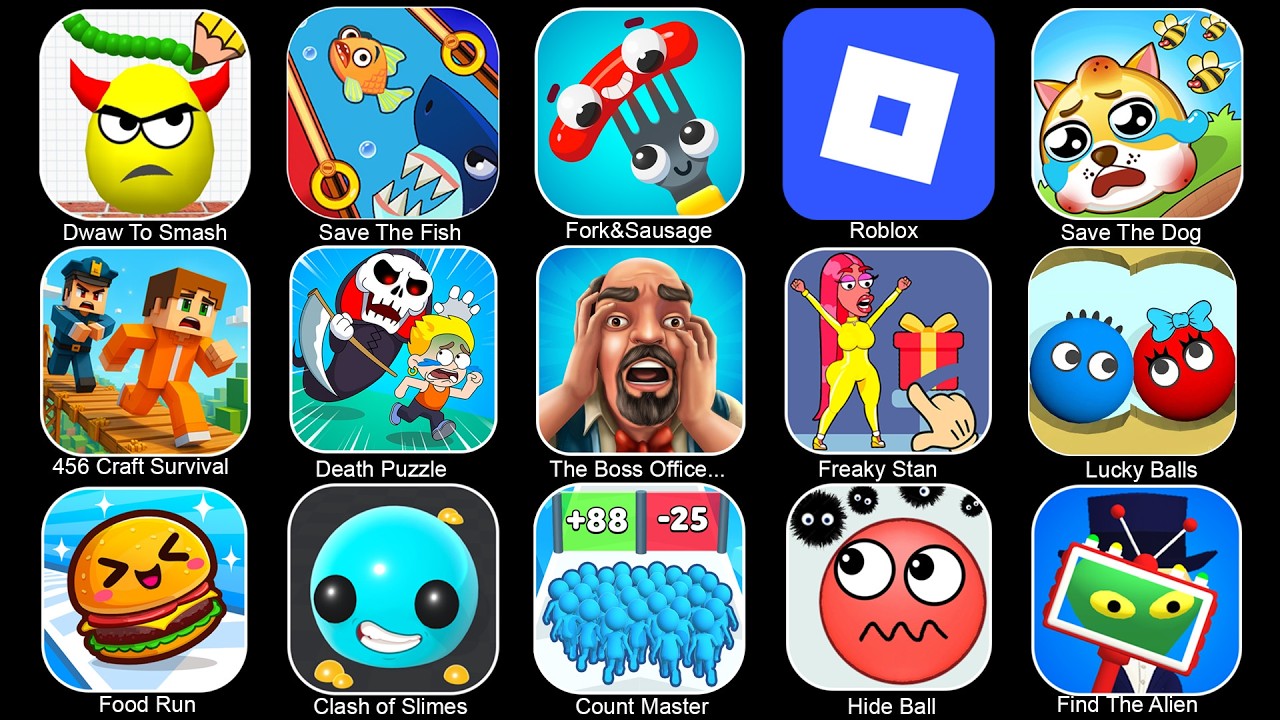 Death Puzzle, Lucky Balls, Hugy's Funny Animated Story, Fork&Sausage, Class Of Slimes, Food Run