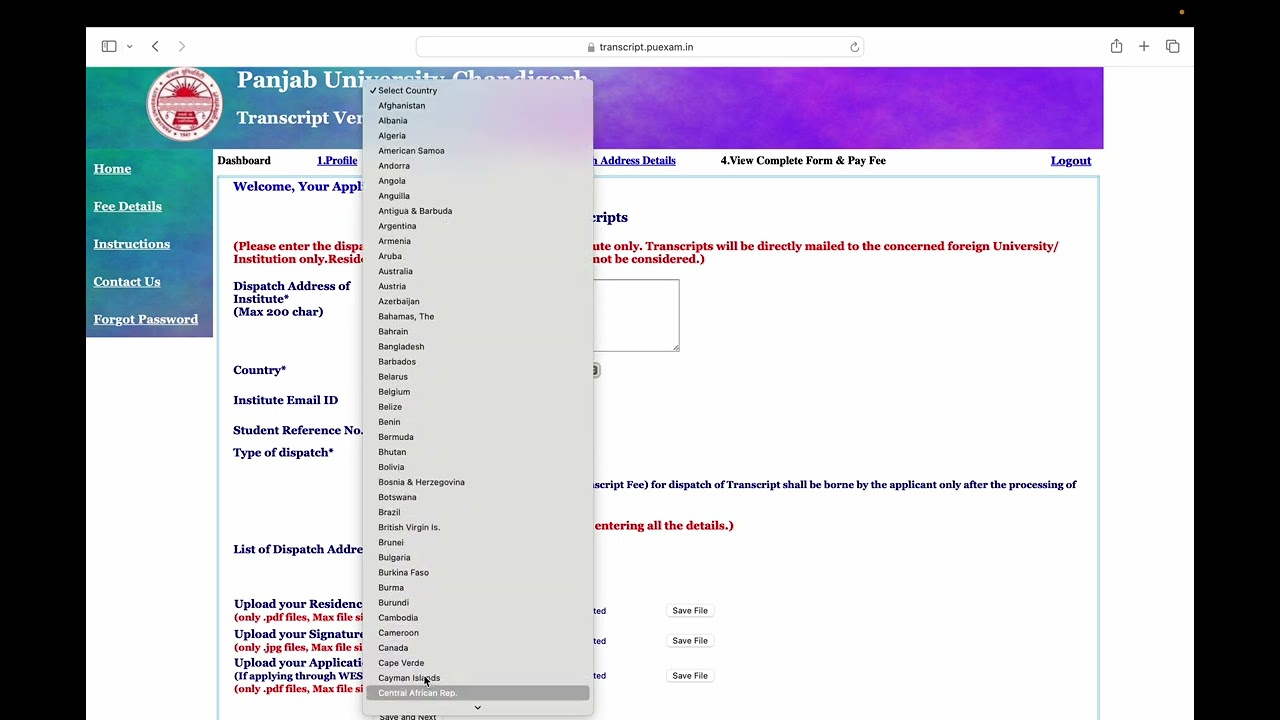 How to apply for Transcripts in Punjab University,Chandigarh  for Evaluation (Either WES OR IRCC)