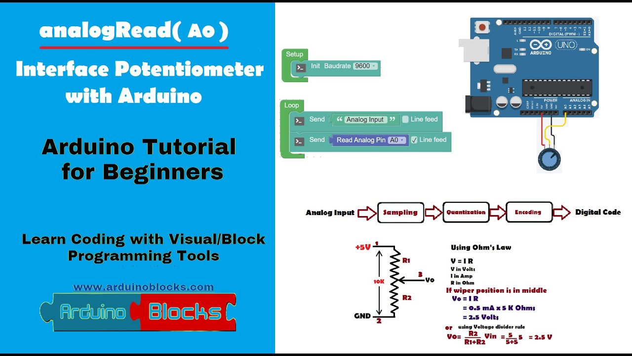 How to interface potentiometer with Arduino? Arduinoblocks Visual/block Programming tool