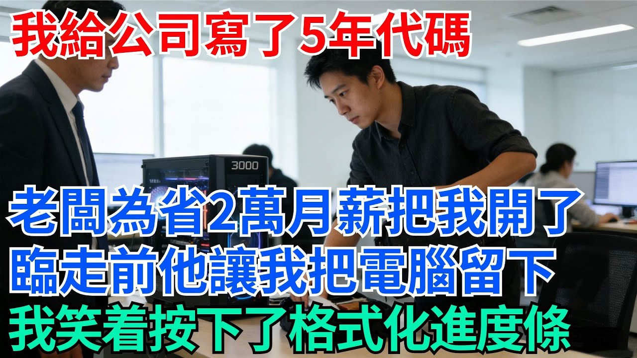 我給公司寫了5年代碼，老闆為省2萬月薪把我開了，臨走前他讓我把配的3090電腦留下，我笑着按下了格式化進度條【奇趣天下】#職場逆襲#職場智慧#爽文職場#工作日常#完結爽文